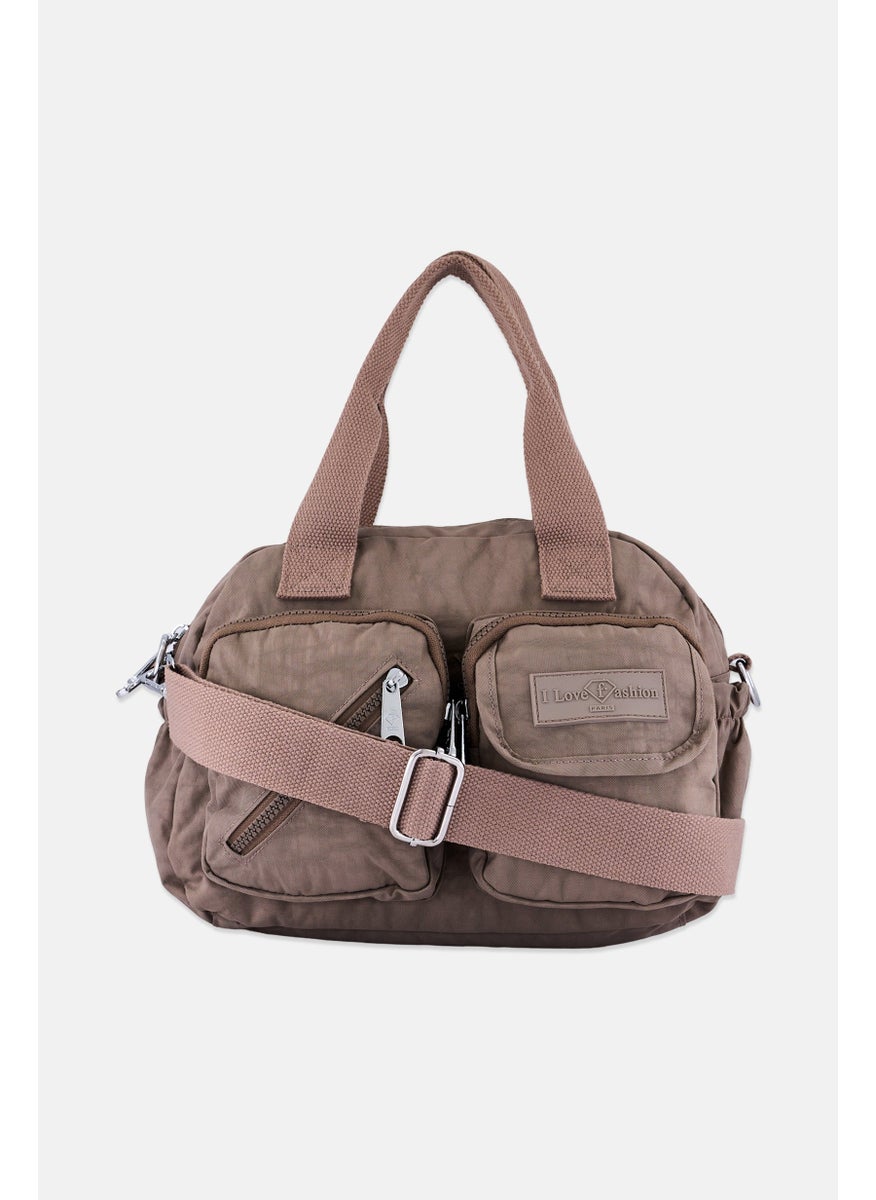 I Love Fashion Women Brand Logo Handbag 31 L x 21 H x 12 W cm, Taupe  - Image 1