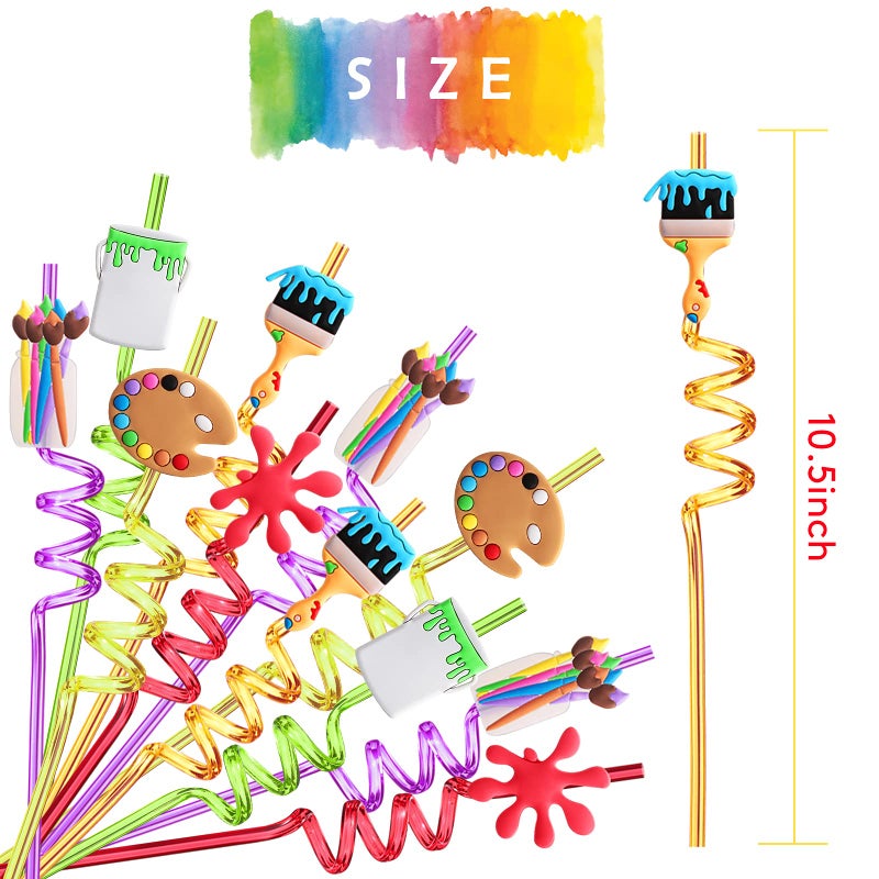 25 Reusable Art Painting Straws for Sip and Paint Brushes Birthday Party Supplies Decorations Favors Welcome Back to School Party Supplies Gift with 2 Cleaning Brushes