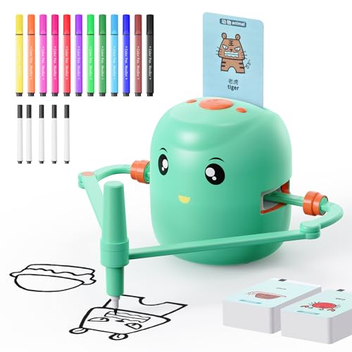 CYJBE Interactive Educational Drawing Robot for Kids Montessori Learning Toy with 150 Word Cards Voice Interaction Ages 5 Green - Image 1
