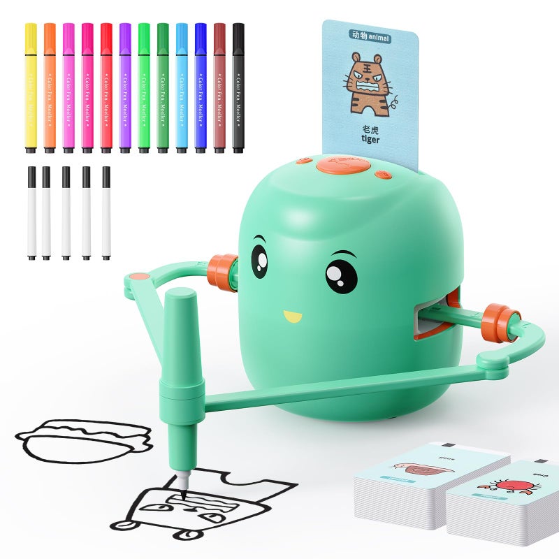 CYJBE Interactive Educational Drawing Robot for Kids Montessori Learning Toy with 150 Word Cards Voice Interaction Ages 5 Green - Image 2