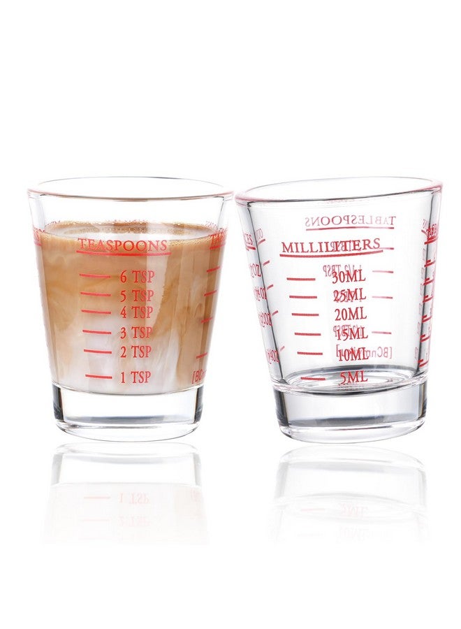 BCnmviku Measuring cup Espresso Shot Glass Liquid Heavy Glass Wine Glass 26-Incremental Measurement 1oz, 6 Tsp, 2 Tbs, 30ml (2 pack-red) - Image 1