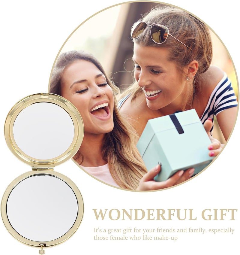Portable Pocket Mirror with Crystal Embedded Double-Sided Folding Metal Frame, Coffee and Gold Compact Makeup Mirror for Women’s Travel and Purse Use - Image 3