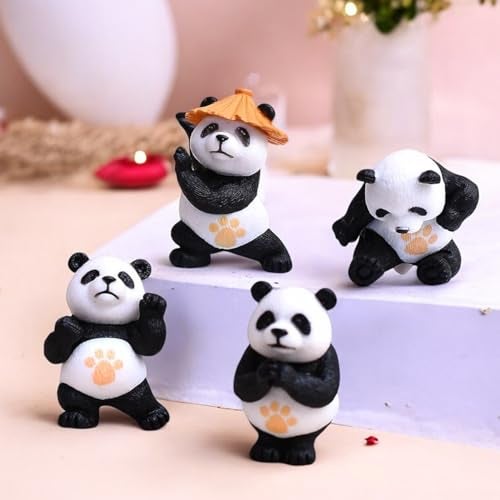 ascension 4 Pieces of Kung Fu Panda Miniature Set Unique Gifts for Girlfriend Boyfriend Panda Miniature Set for Garden Décor, Living Room, Office, Restaurant Decoration, Doll House Decor - Image 1