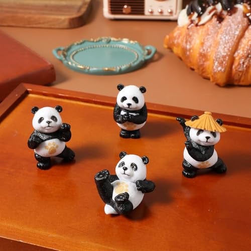 ascension 4 Pieces of Kung Fu Panda Miniature Set Unique Gifts for Girlfriend Boyfriend Panda Miniature Set for Garden Décor, Living Room, Office, Restaurant Decoration, Doll House Decor - Image 3