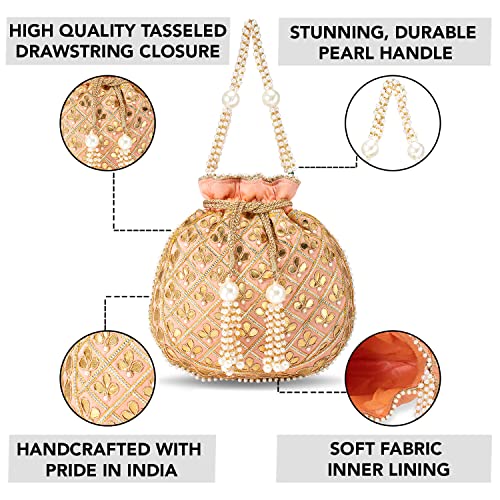 Peora Potli Bags for Women Evening Bag Clutch Ethnic Bride Purse with Drawstring (P09PCH) (Peach) - Image 3