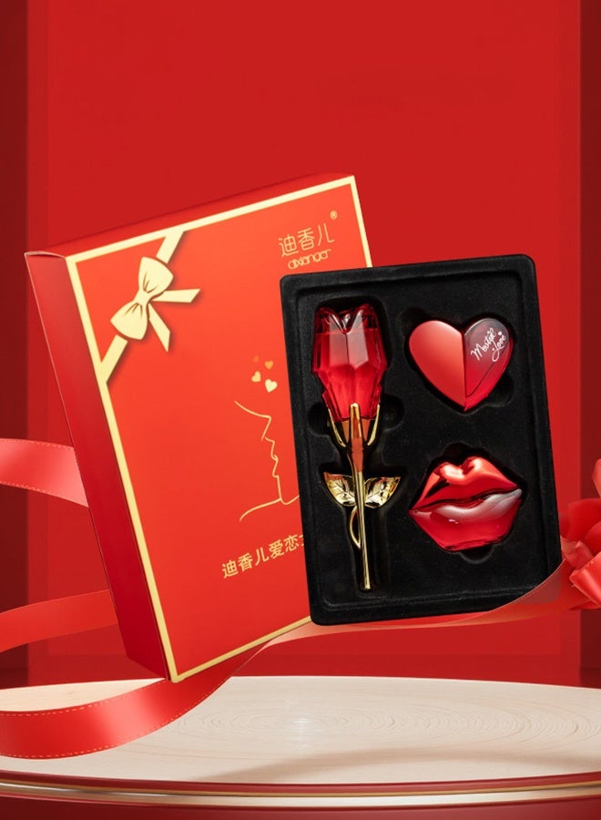 MARK HIM 4-Piece Romantic Rose & Heart Perfume Gift Set for Women, Luxury Floral Fragrance Kit with Rose-Shaped Bottle, Heart & Lip-Shaped Perfumes, Stick, Elegant Eau de Parfum for Valentine’s Day, Anniversary - Image 1