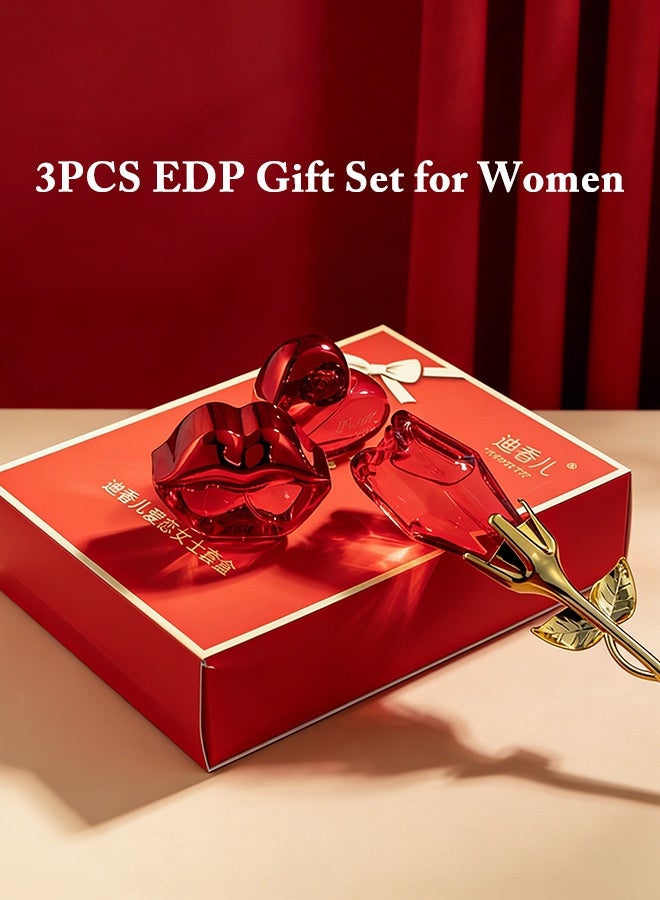 MARK HIM 4-Piece Romantic Rose & Heart Perfume Gift Set for Women, Luxury Floral Fragrance Kit with Rose-Shaped Bottle, Heart & Lip-Shaped Perfumes, Stick, Elegant Eau de Parfum for Valentine’s Day, Anniversary - Image 2