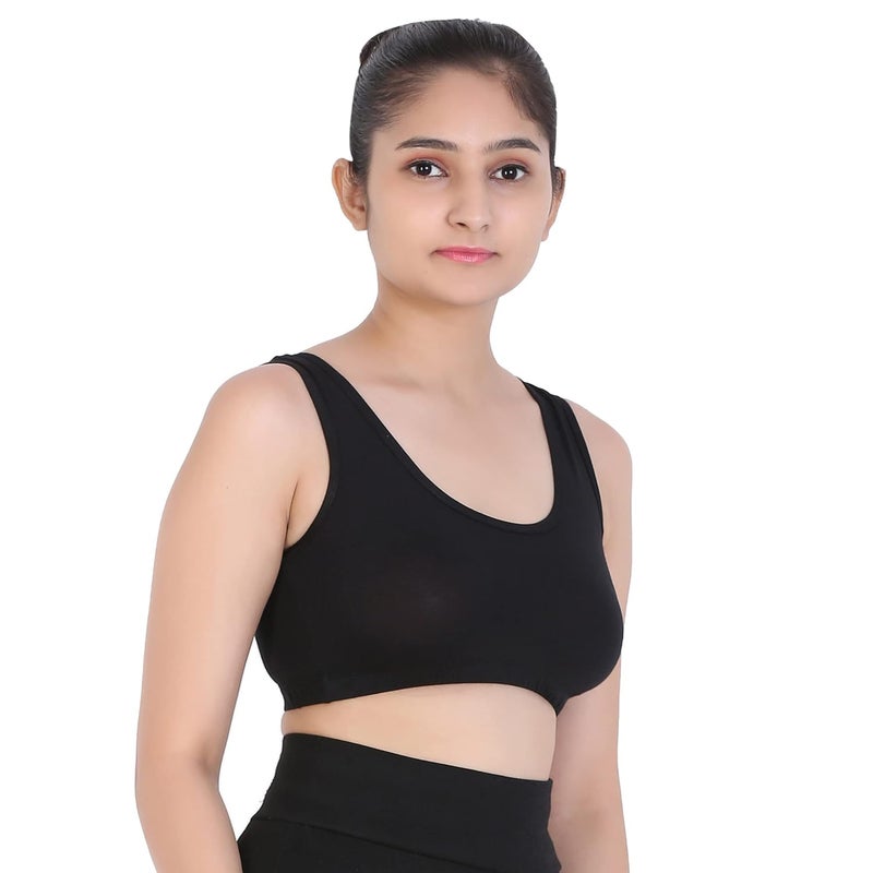Mysha Sports Bra for Women & Girls, Cotton Non-Padded Full Coverage Beginners Wire Free T-Shirt Gym Workout Bra with Regular Broad Strap, Activewear Training Bra for Teenager Kids (Pack of 2) - Image 2