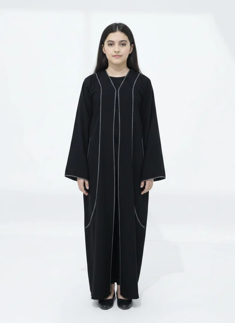 أم سكوير فاشن Black Kids Abaya with Lace On Front & Cuffs  Elegant Girls Modest Wear
