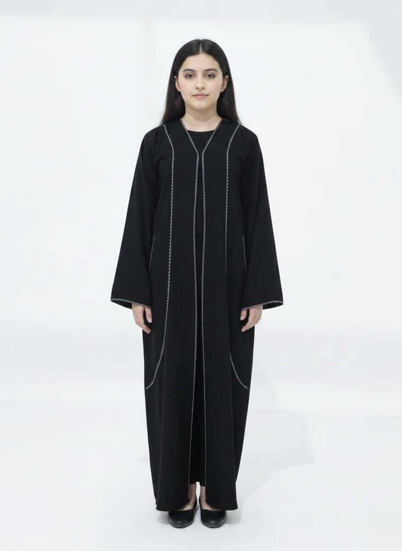 MSquare Fashion Black Kids Abaya with Lace On Front & Cuffs  Elegant Girls Modest Wear - Image 1