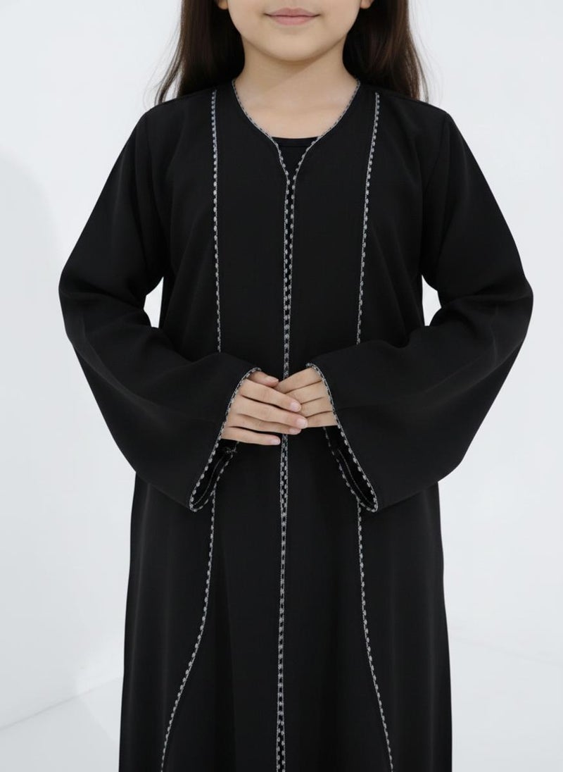 MSquare Fashion Black Kids Abaya with Lace On Front & Cuffs  Elegant Girls Modest Wear - Image 2