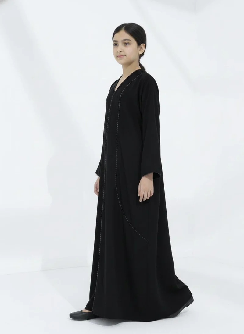 MSquare Fashion  Black Kids Abaya with Lace On Front & Cuffs  Elegant Girls Modest Wear for Women | Best Price UAE