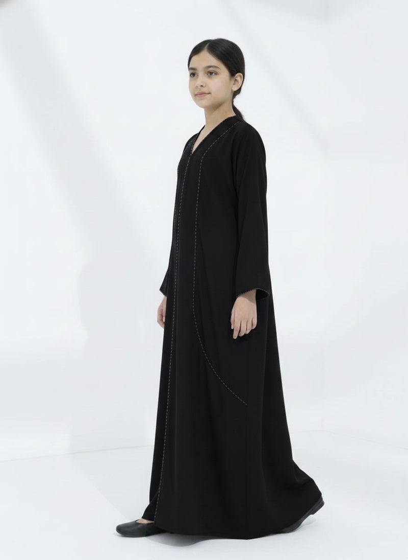 MSquare Fashion Black Kids Abaya with Lace On Front & Cuffs  Elegant Girls Modest Wear - Image 3