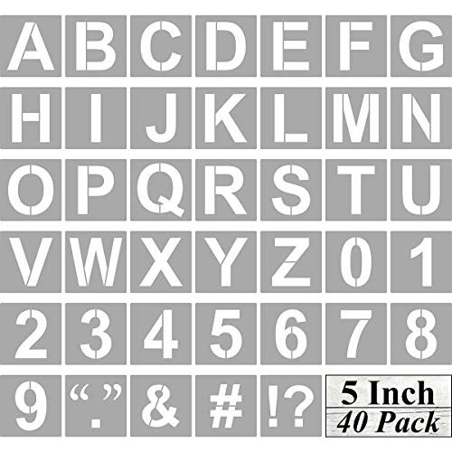 REOLAN Alphabet Letter and Number Stencils 5 Inch - 40 Pack Large Letters and Numbers Stencil Templates with Signs for Painting on Wood, Reusable Letter Stencils for Chalkboard Signs & Wood Wall Art - Image 1