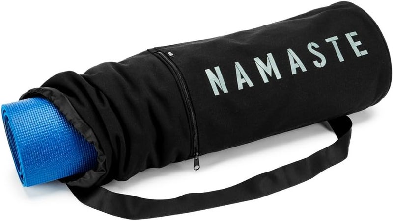 MASAYA Namaste Large Yoga Mat Bag - Fits Exercise Mats, Drawstring Carrier for Men Women, Long Breathable Canvas Sling, Deep Front Pocket Zipper, Secret Storage, Adjustable Shoulder Strap - Image 1