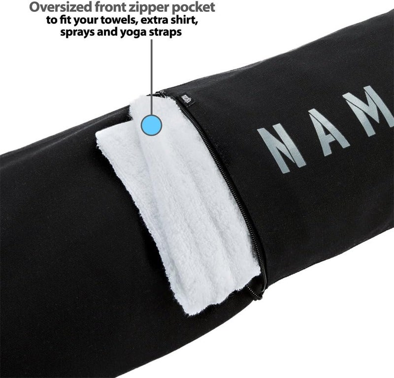 MASAYA Namaste Large Yoga Mat Bag - Fits Exercise Mats, Drawstring Carrier for Men Women, Long Breathable Canvas Sling, Deep Front Pocket Zipper, Secret Storage, Adjustable Shoulder Strap - Image 5