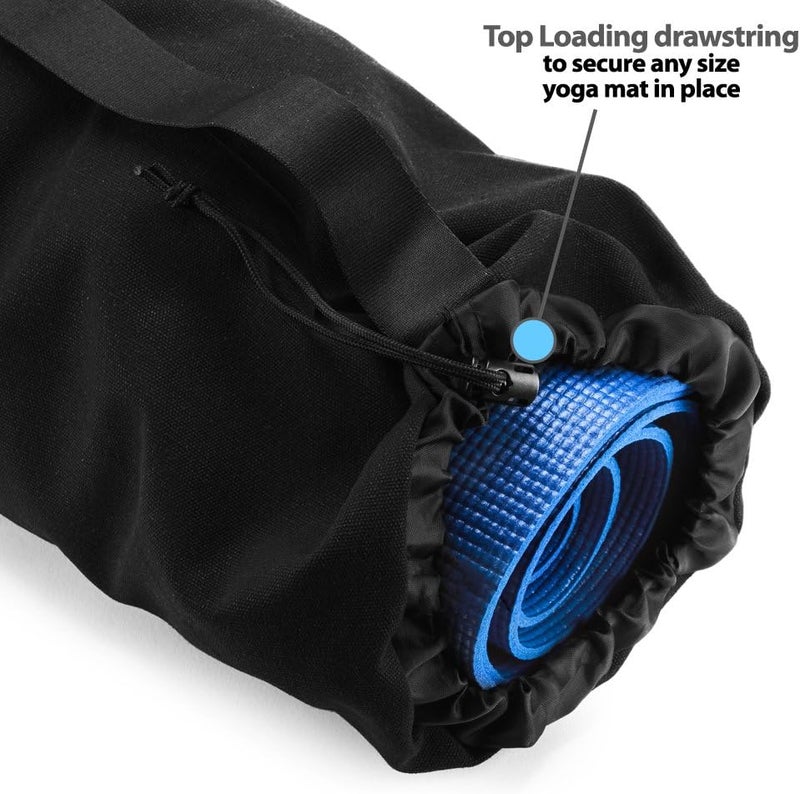 MASAYA Namaste Large Yoga Mat Bag - Fits Exercise Mats, Drawstring Carrier for Men Women, Long Breathable Canvas Sling, Deep Front Pocket Zipper, Secret Storage, Adjustable Shoulder Strap - Image 3