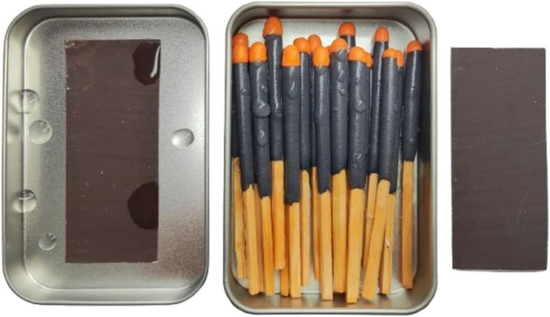 eGreen99 Survival Waterproof Matches Kit – 20/40/60/80/100 Fire Matches + Extra Striker in Metal Tin, Waxed Tinder Cords – Stormproof Windproof Fire Starter for Camping & Emergency (1 x Tin) - Image 1