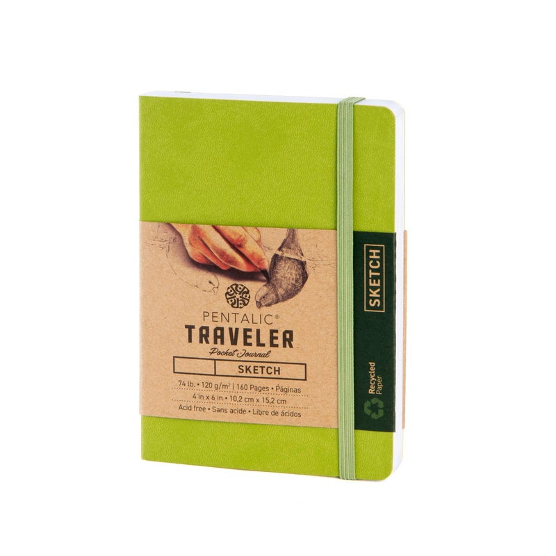Pentalic 4 x 6 Pocket Sketchbook Traveler Journal 160 Pages Olive Green