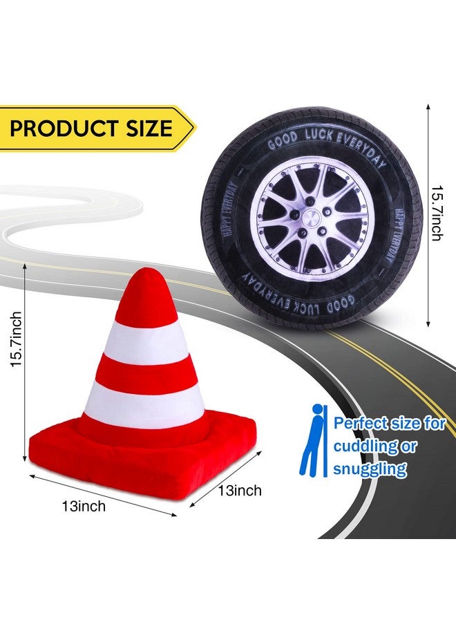 Woanger 2 Pcs Racing Pillow Room Decorations Set 15.7 Inch Big Creative 3D Simulation Wheel Pillow Funny Cone Traffic Light and Stop Sign Soft Race Car Tire Plush for Kid Room(Traffic Cone) - Image 2