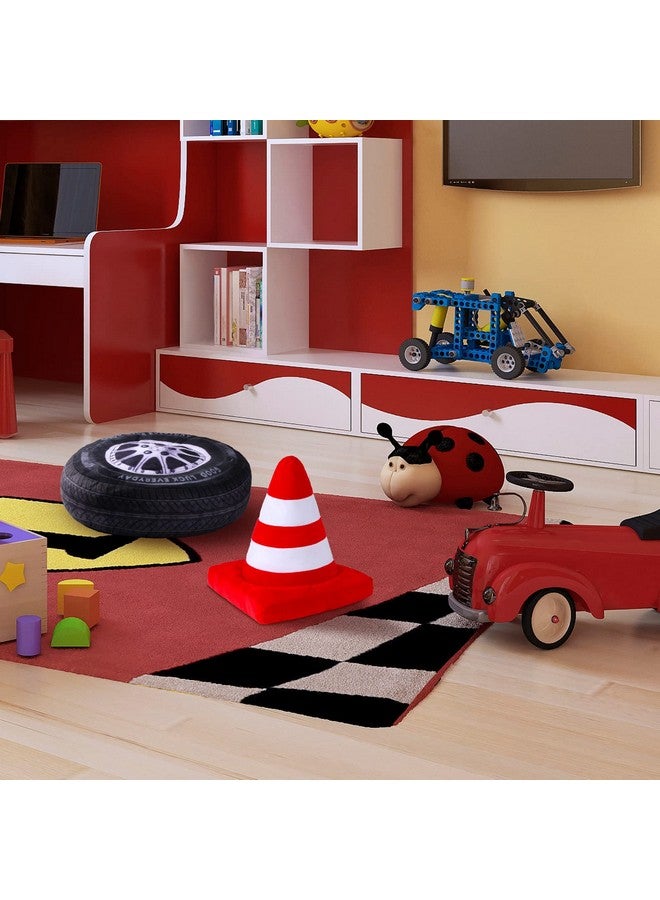 Woanger 2 Pcs Racing Pillow Room Decorations Set 15.7 Inch Big Creative 3D Simulation Wheel Pillow Funny Cone Traffic Light and Stop Sign Soft Race Car Tire Plush for Kid Room(Traffic Cone) - Image 5