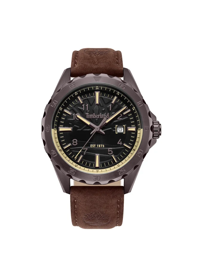 Timberland Day Pond 45 mm Men's Multifunction Watch Black Dial  & Brown Leather Strap