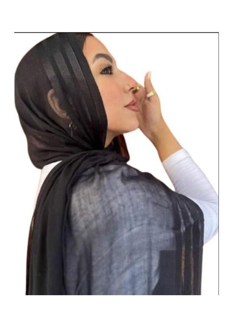طرحة من الشاش الكتاني السادة بنمط 3 خط  حجاب مريح ورائع للنساء