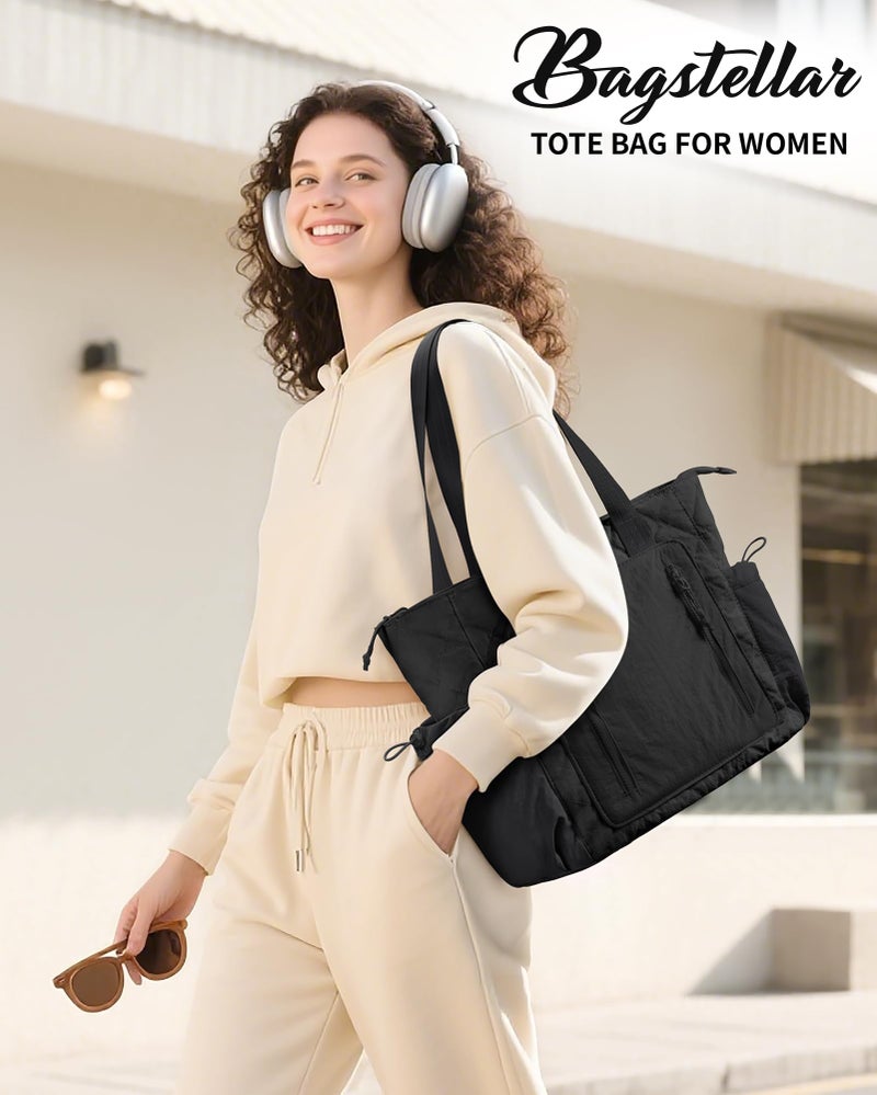 Bagstellar Puffer Tote Bag for Women, Lightweight Puffy Work Laptop Handbag Teacher Nurse Quilted Shoulder School Daily Travel Gym Bag - Image 3