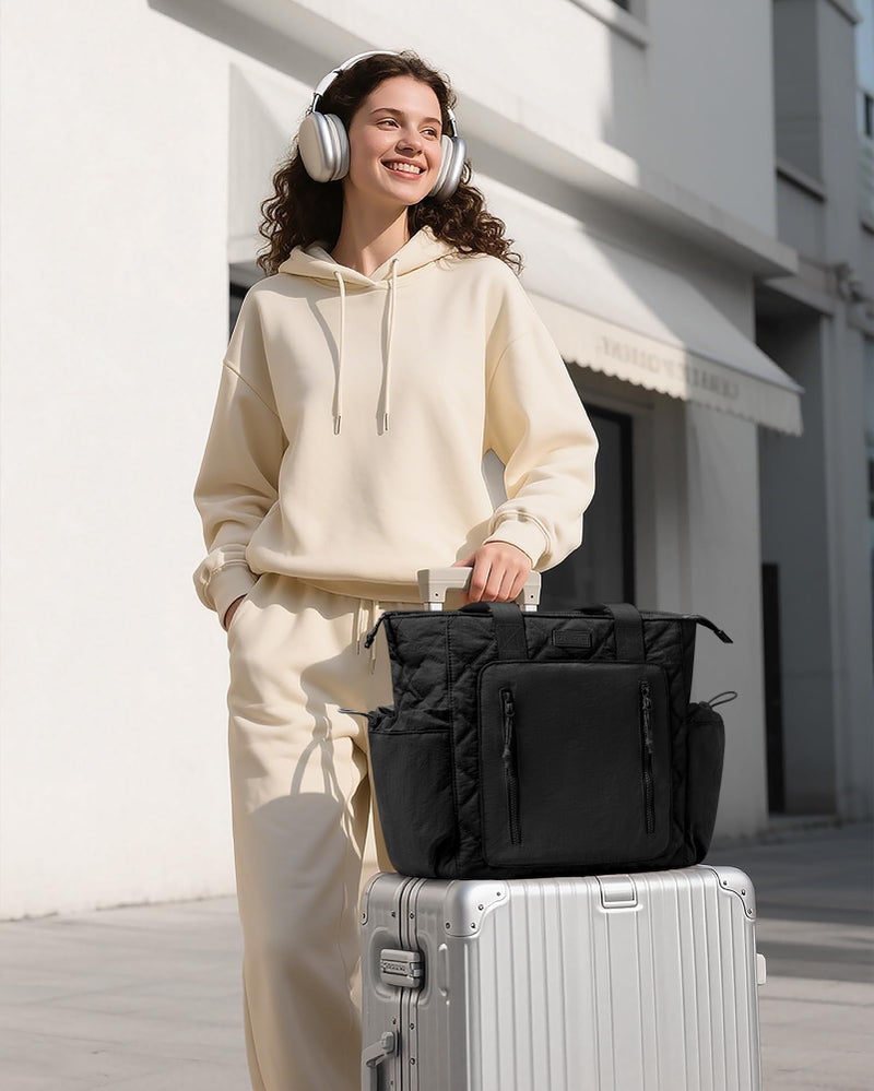 Bagstellar Puffer Tote Bag for Women, Lightweight Puffy Work Laptop Handbag Teacher Nurse Quilted Shoulder School Daily Travel Gym Bag - Image 2