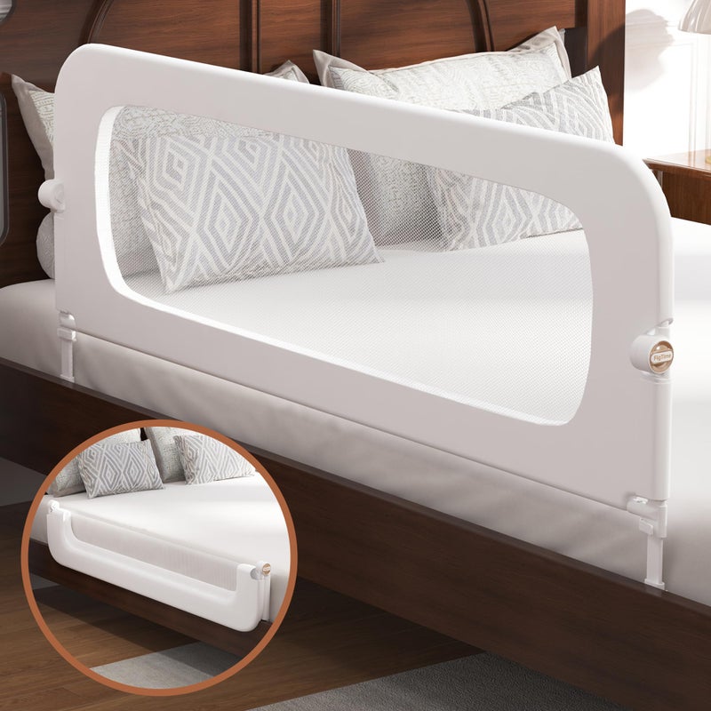 FigTime Bed Rail for Toddlers Baby Bed Rail Guard for Kids Toddler Bed Rails with Reinforced Anchor Fit Height Adjustable Foldable Bed Rail Guard for Twin Full Queen King Beds White 59IN
