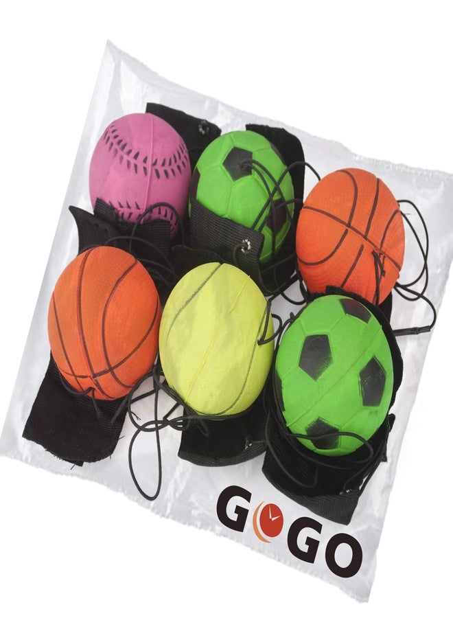 GOGO Pack of 6 Rubber Bouncy Balls with Wrist Strap & String for Finger Exercise - Image 5