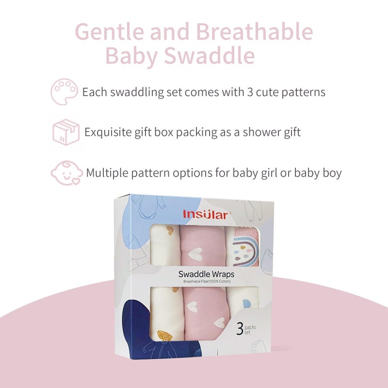 insular Baby Swaddle Wrap, Swaddle Blanket for Newborn and Infant, Adjustable Swaddle Set for Boy and Girl, Soft Cotton Baby Sleep Sack 3 Pack (Small(0-3 Month), Rainbow) - Image 3