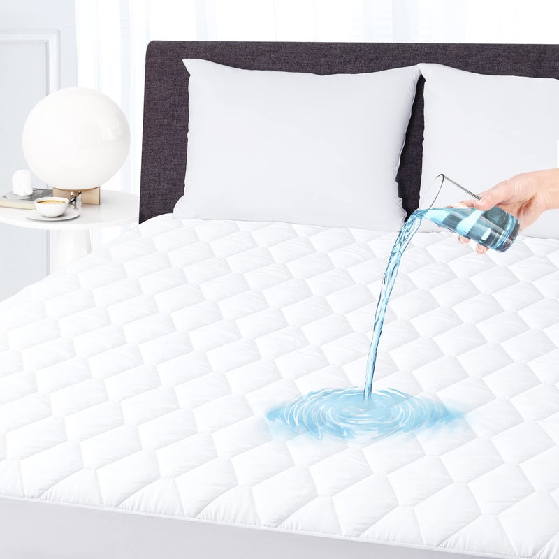 Twin Waterproof Mattress Protector Breathable Noiseless Mattress Cover Deep Pocket Fit Up to 18 Inches Quilted Alternative Filling Mattress Pad Cover White