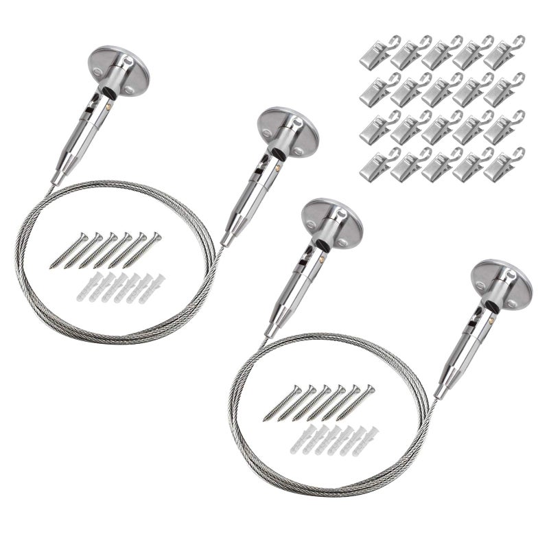 OTTFF 2 Pack 6.5ft Stainless Steel Suspension Hanger Cable, Wire with 20 Clips for Hanging Photos, Picture, Art Wall Decor Load 66 lbs - Image 3