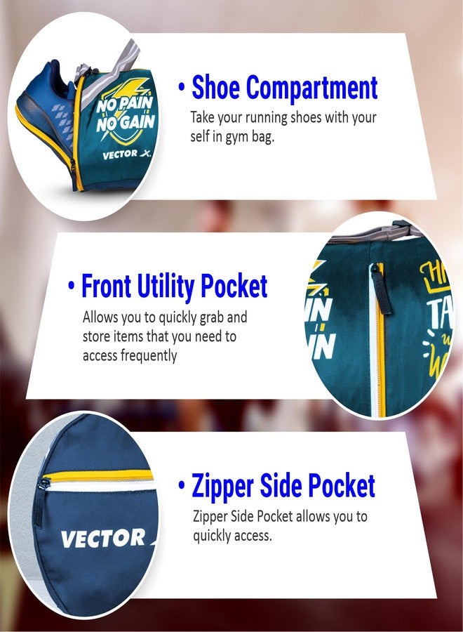 Vector X حقيبة رياضية دفل 22 لتر من فيكتور إكس بدون ألم للرجال والنساء مع قسم للأحذية بوليستر | جيب أمامي عملي | قاعدة متينة | حزام كتف قابل للتعديل (أزرق) - Image 5