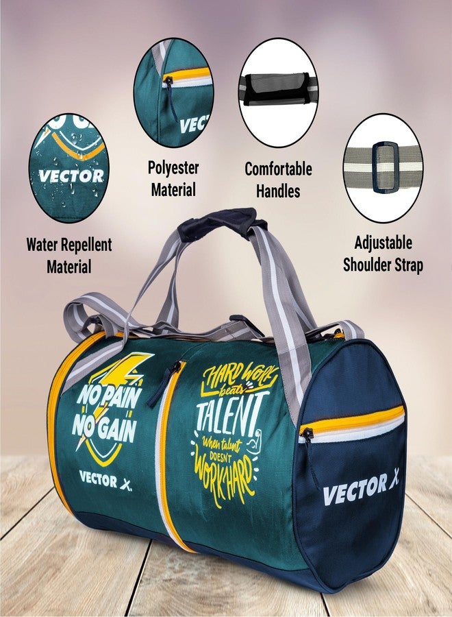Vector X حقيبة رياضية دفل 22 لتر من فيكتور إكس بدون ألم للرجال والنساء مع قسم للأحذية بوليستر | جيب أمامي عملي | قاعدة متينة | حزام كتف قابل للتعديل (أزرق) - Image 2