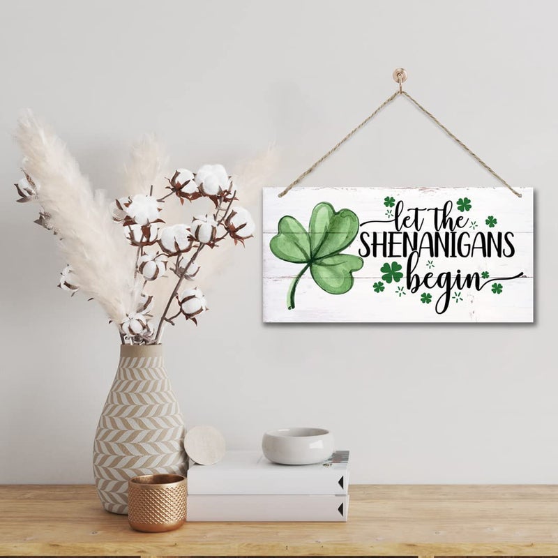 St. Patrick's Day Hanging Wood Sign, Wall Art Decor for Home and Front Door, Green Shamrock Theme Ornament - Image 4