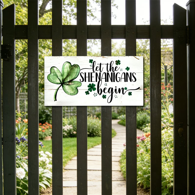 St. Patrick's Day Hanging Wood Sign, Wall Art Decor for Home and Front Door, Green Shamrock Theme Ornament - Image 5