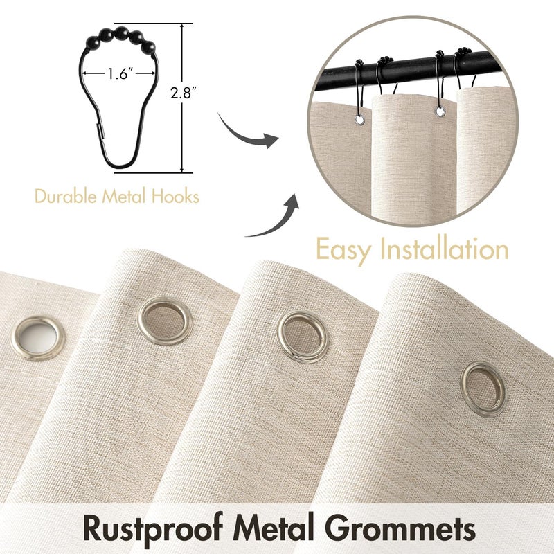 MIULEE Beige Scalloped Shower Curtain Linen Textured with 12 Metal Hooks Cute Heavy Duty Washable Waterproof Neutral Thick Cloth Shower Curtains with Black Border for Bathroom Bathtub,W72*L72 Cream - Image 3