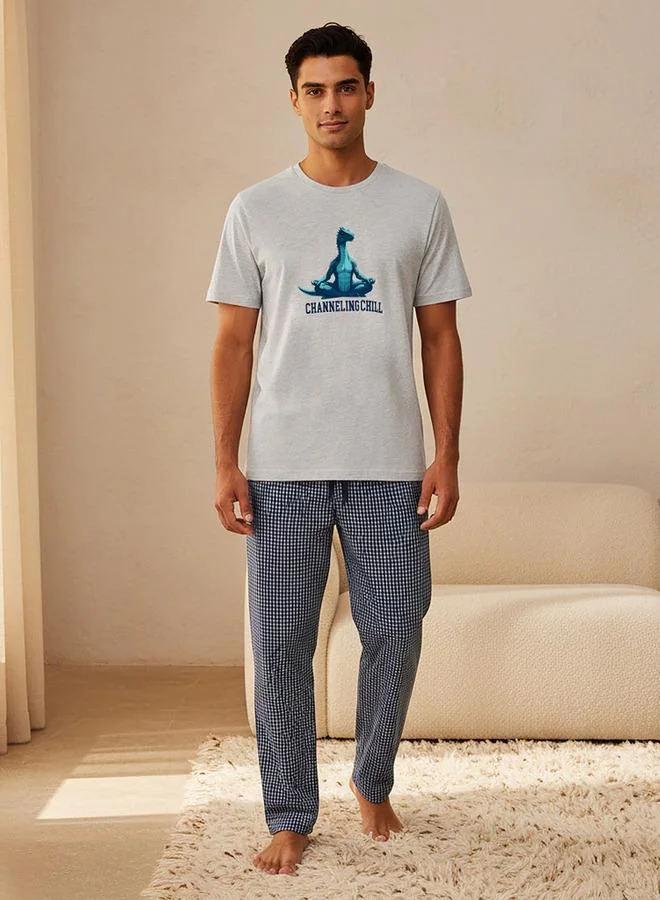 Splash FAV Men Cotton Checked Drawstring Waist Nightwear Set