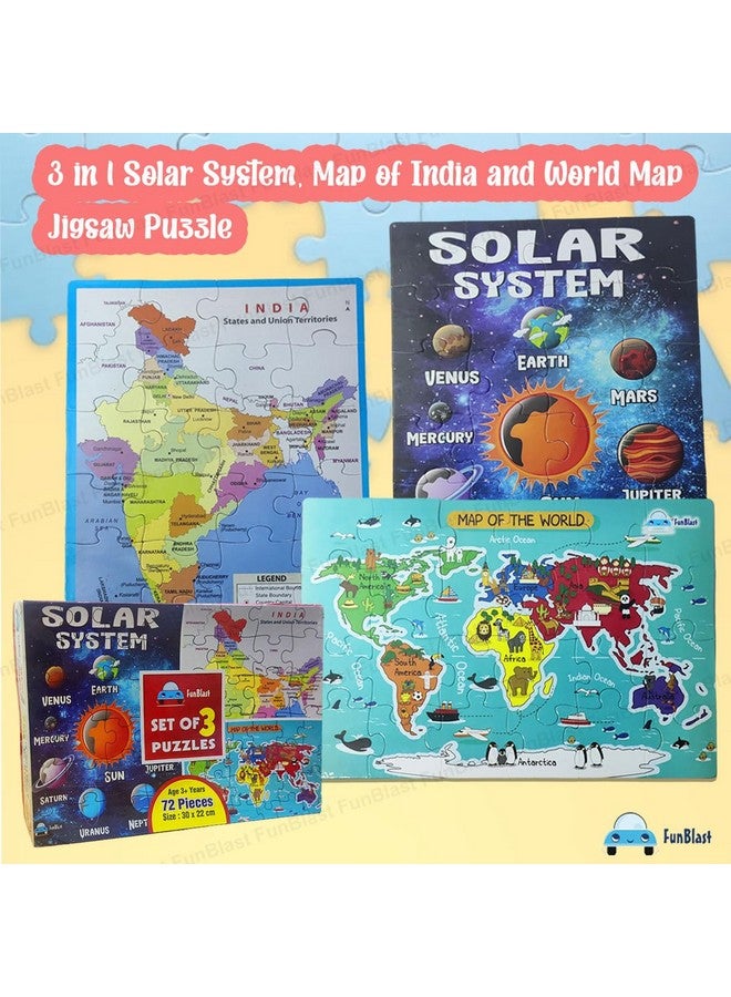 FunBlast 3 in 1 Jigsaw Puzzle for Kids - Solar System, Map of India and World Map Jigsaw Puzzles, Learning and Educational Puzzles for Children - 72 Pcs Puzzles - Multicolor - Image 3