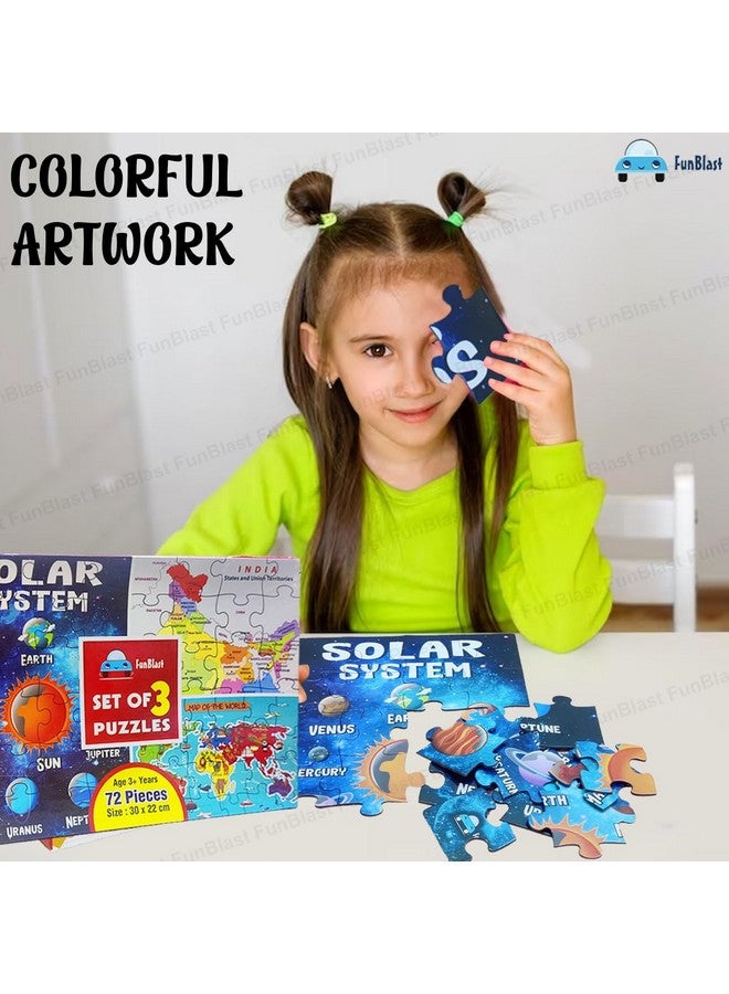 FunBlast 3 in 1 Jigsaw Puzzle for Kids - Solar System, Map of India and World Map Jigsaw Puzzles, Learning and Educational Puzzles for Children - 72 Pcs Puzzles - Multicolor - Image 5