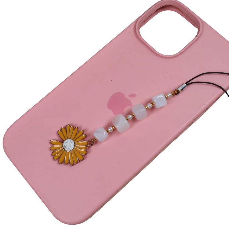 Threads & Beads Phone charm, Hand Made with Beads and Colorfull Daisy Charm - Image 1