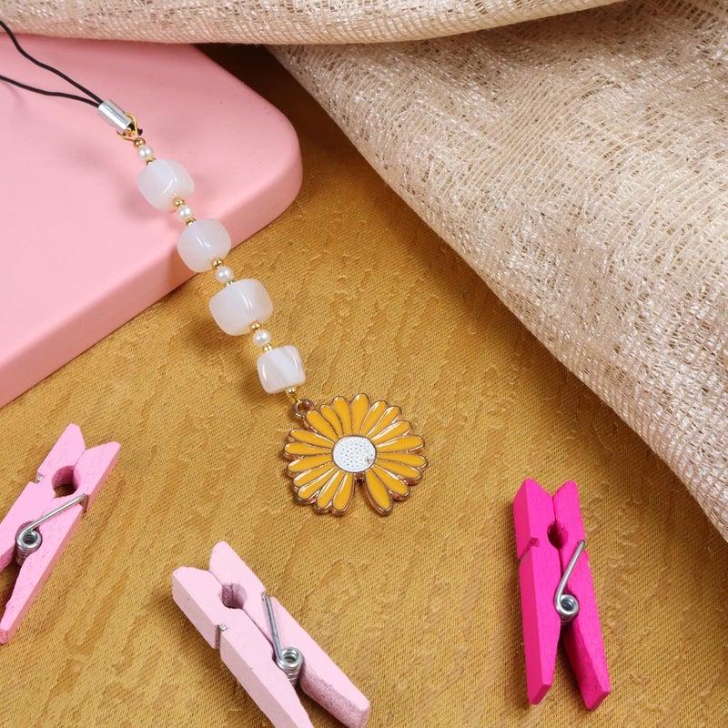 Threads & Beads Phone charm, Hand Made with Beads and Colorfull Daisy Charm - Image 2