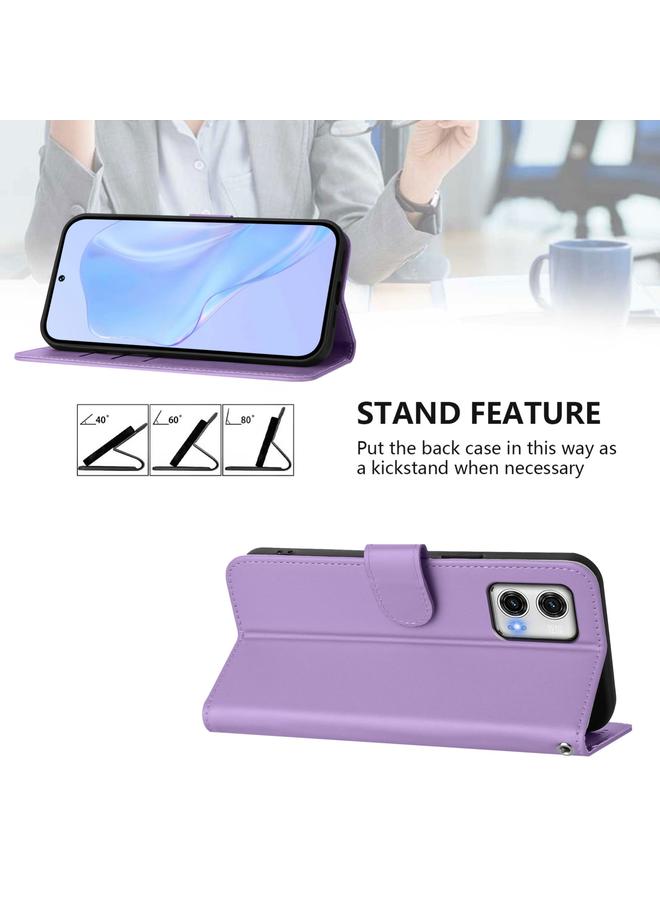 S-TOP Case For Motorola Moto G73 5G Skin Feel Solid Color Leather Phone Case with Lanyard - Image 3