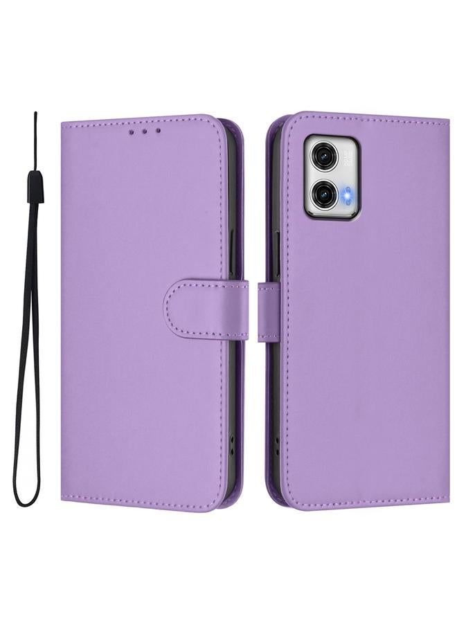 S-TOP Case For Motorola Moto G73 5G Skin Feel Solid Color Leather Phone Case with Lanyard - Image 2