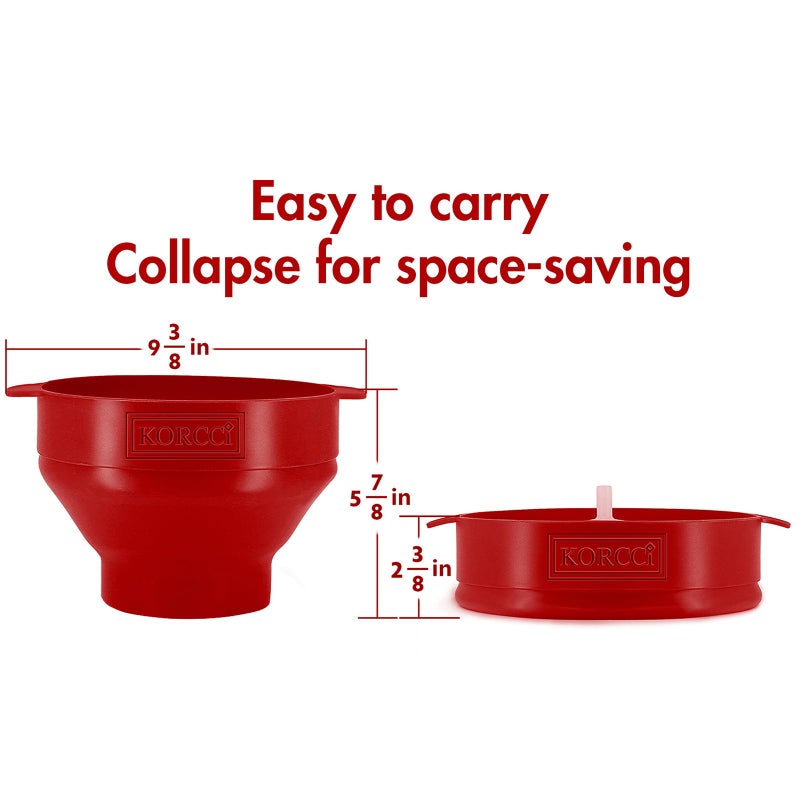 KORCCI The Original Korcci Microwaveable Silicone Popcorn Popper, Microwave Popcorn Popper, Collapsible Microwave Popcorn Maker Bowl, No Oil Needed, Use In Microwave, Dishwasher Safe (Cherry) - Image 4