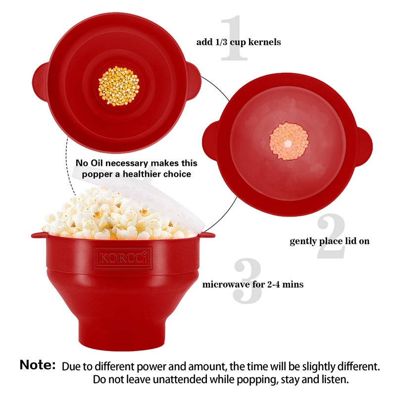 KORCCI The Original Korcci Microwaveable Silicone Popcorn Popper, Microwave Popcorn Popper, Collapsible Microwave Popcorn Maker Bowl, No Oil Needed, Use In Microwave, Dishwasher Safe (Cherry) - Image 2