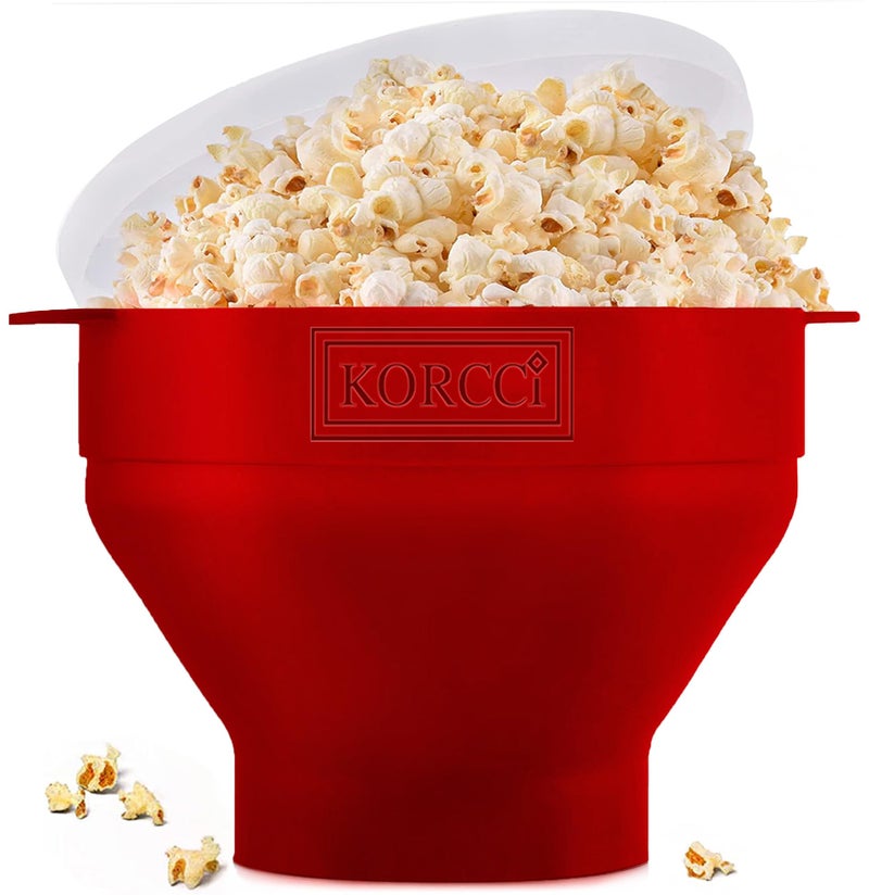 KORCCI The Original Korcci Microwaveable Silicone Popcorn Popper, Microwave Popcorn Popper, Collapsible Microwave Popcorn Maker Bowl, No Oil Needed, Use In Microwave, Dishwasher Safe (Cherry) - Image 1