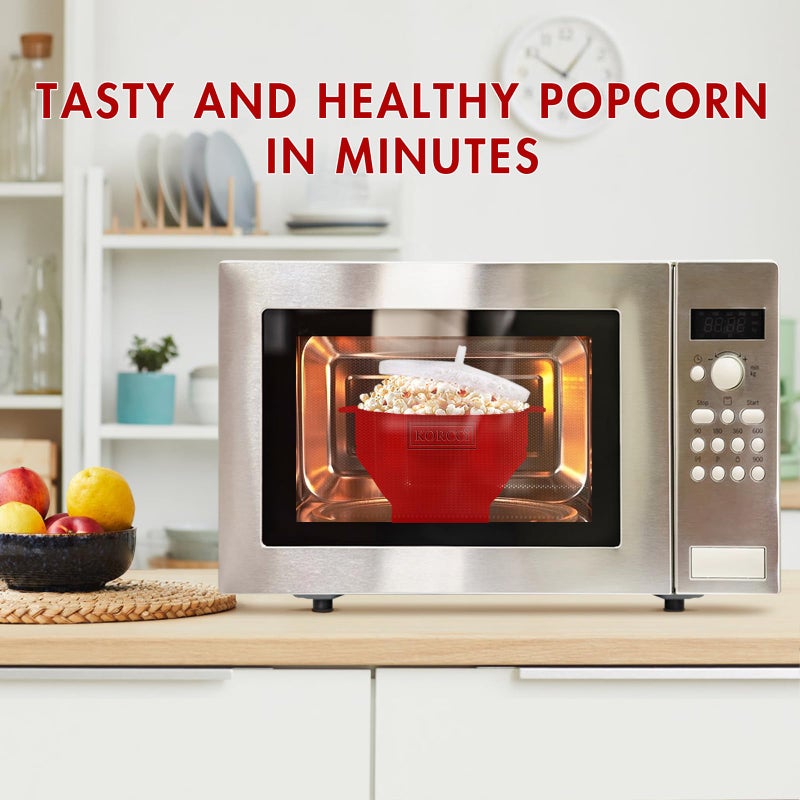 KORCCI The Original Korcci Microwaveable Silicone Popcorn Popper, Microwave Popcorn Popper, Collapsible Microwave Popcorn Maker Bowl, No Oil Needed, Use In Microwave, Dishwasher Safe (Cherry) - Image 3